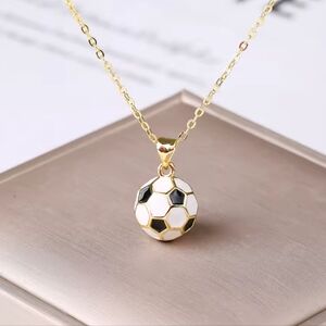 3D Soccer Ball Pendant Necklace Gold & White World Cup Fan Jewelry